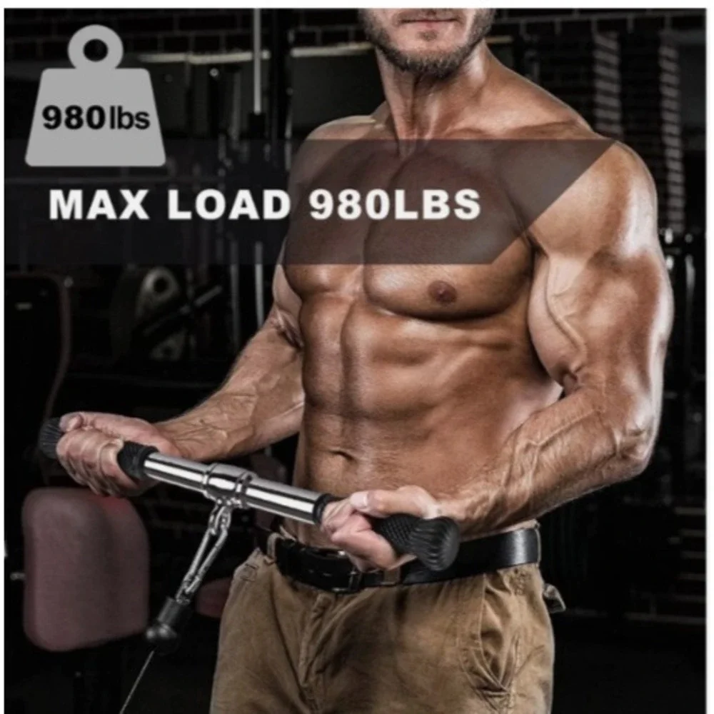Rotating Straight Bar Cable Machines Attachments for Gym, Pull Down Bar Press...